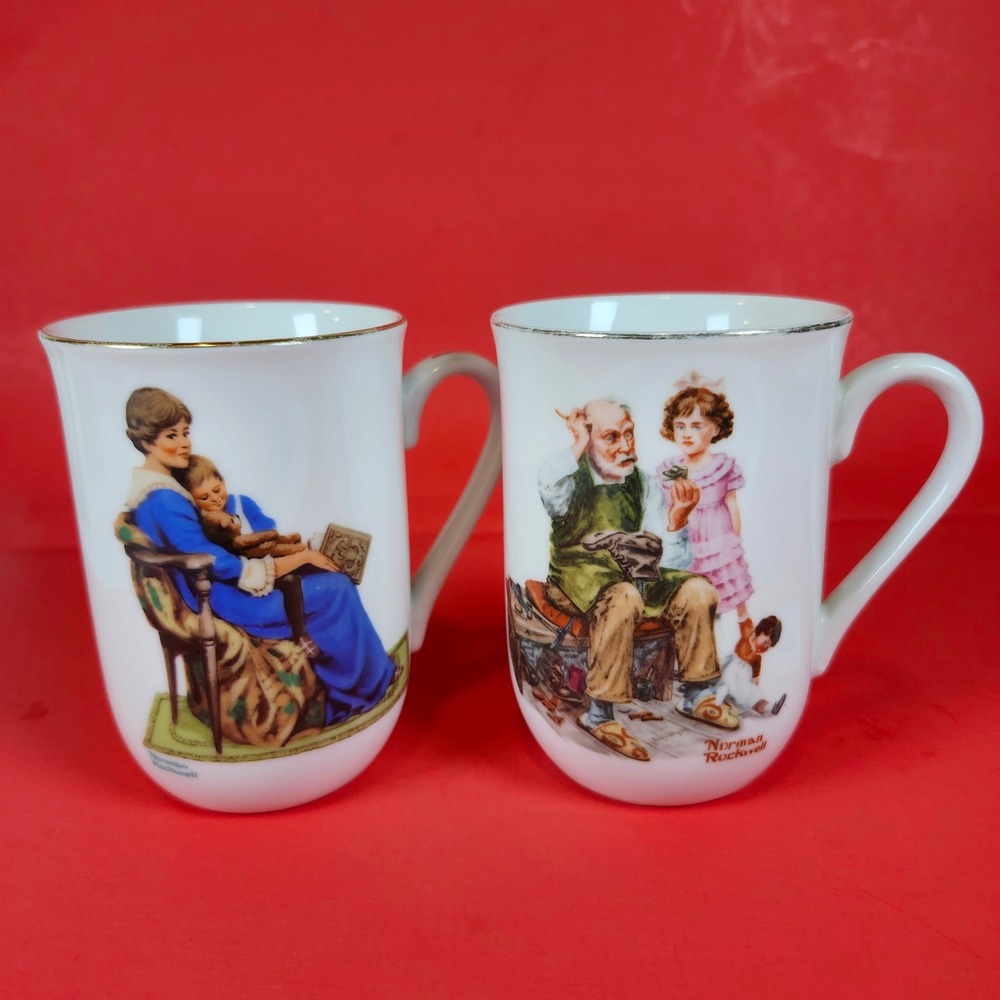 Norman Rockwell Museum Mugs Set of 2 Bedtime The Cobbler Vintage Collectible‎